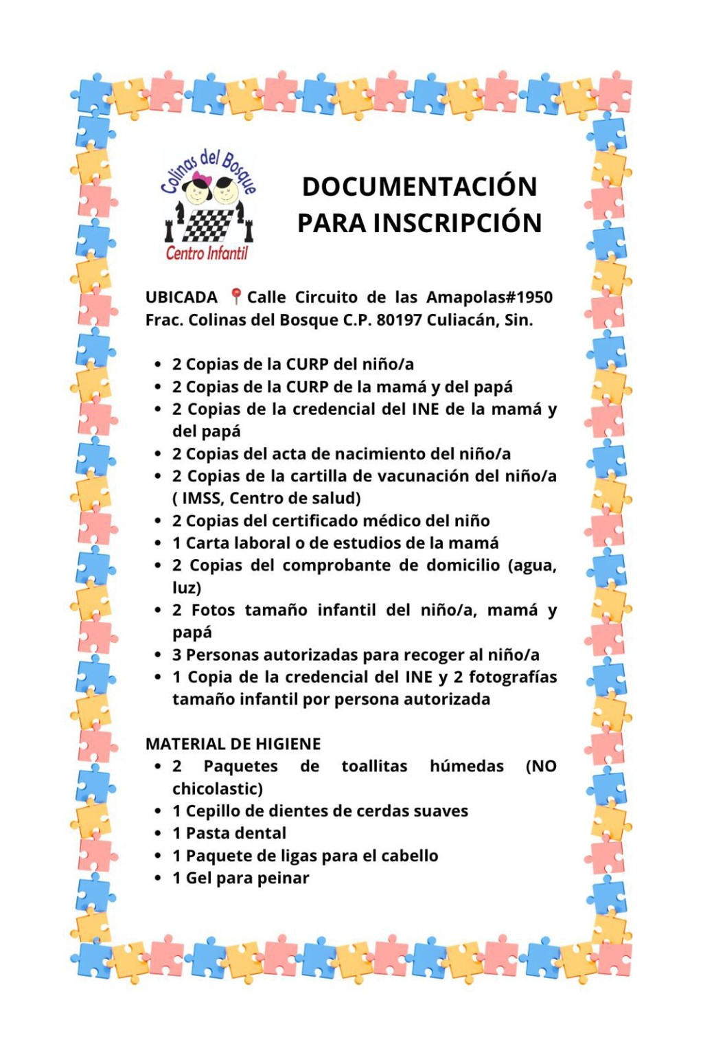 Documentación para inscripción